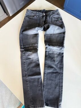 Phillip Plein Men's Black Washed Moto Jeans